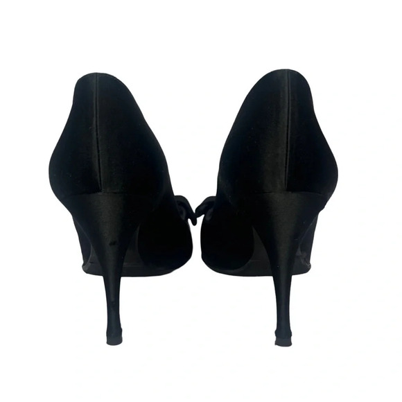 Stuart Weitzman Satin Open  Peep Toe High Heels Bow Accents | Black | Siz… - Picture 7 of 16